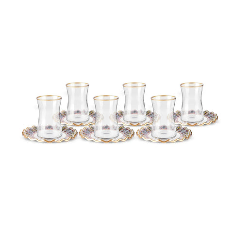 Karaca Rea 12 Piece Glass Turkish Tea Set for 6 People, 160ml, Multi