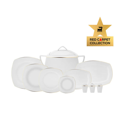 Karaca Red Carpet Collection Chiara Fine Cream 60-Piece Fine Cream Dinner Set for 12 People, Porcelain,Gold