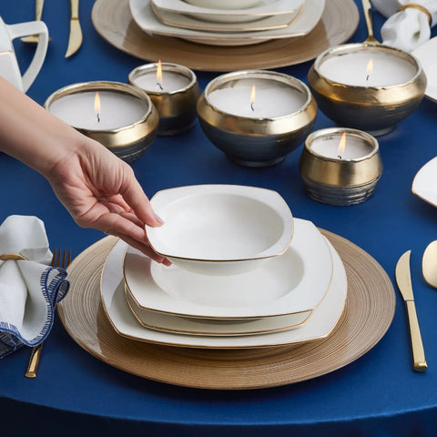 Karaca Red Carpet Collection Chiara Fine Cream 60-Piece Fine Cream Dinner Set for 12 People, Porcelain,Gold