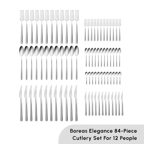 Karaca Boreas 84-Piece Stainless Steel Cutlery Set for 12 People, Silver