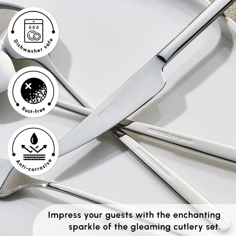 Karaca Boreas 84-Piece Stainless Steel Cutlery Set for 12 People, Silver