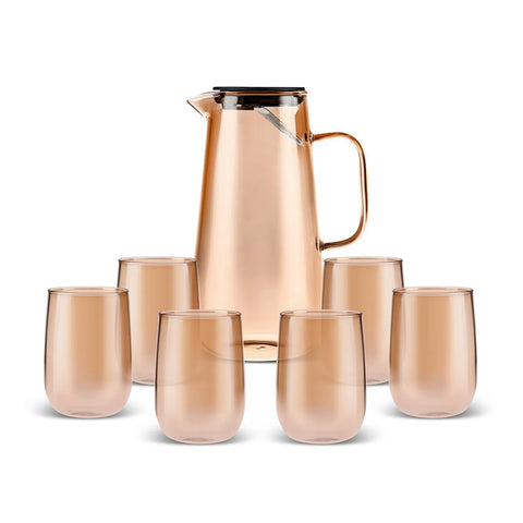 Karaca Parma 7-Piece Pitcher and Tumbler Set for 6 People, Amber