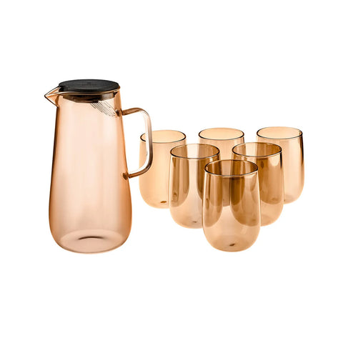 Karaca Parma 7-Piece Pitcher and Tumbler Set for 6 People, Amber