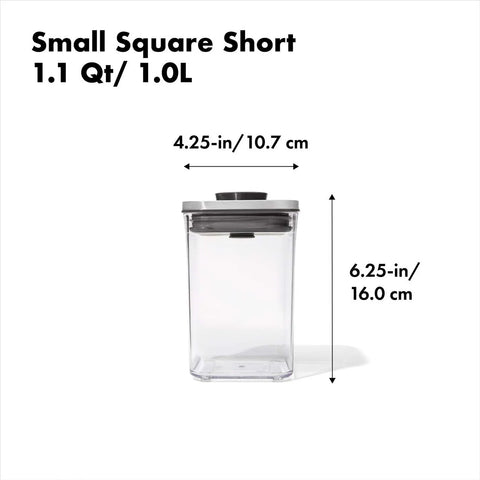 Oxo POP Stainless Steel lid Container Small Square Short,1L, Grey Transparent