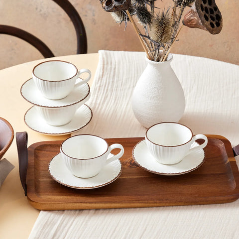 Karaca Rhine 8 Piece Porcelain Coffee Cup Set for 4 People, 90ml, White