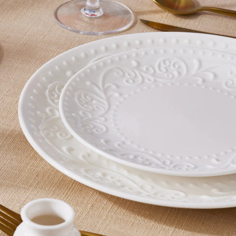 Karaca Even 56-Piece Bone China Dinner Set for 12 People, White