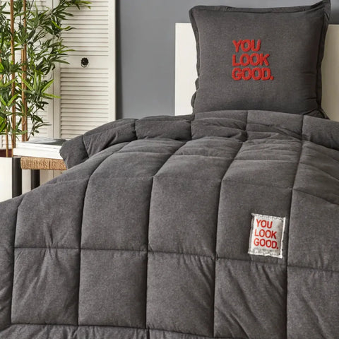 Karaca Home Motto %100 Turkish Cotton Comfort Set, Single, 155cmx220cm, Anthracite