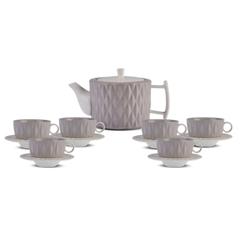 Karaca Miu 13-Piece Ceramic Tea Cup and Saucer Set for 6 People, Blue