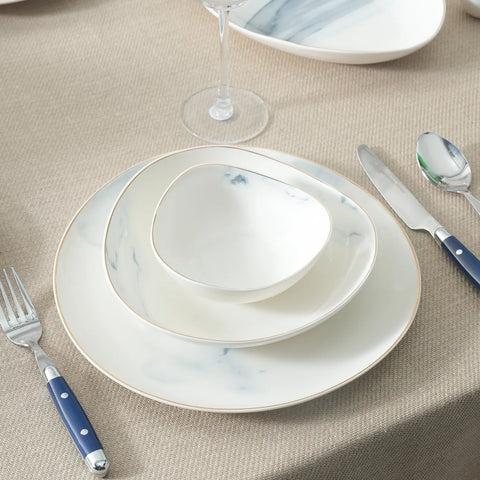 Karaca Ria 27-Piece New Generation Bone China Dinner Set for 6 People, White Grey