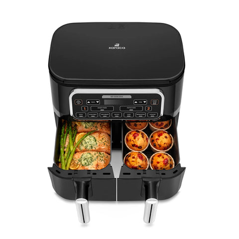 Karaca Air Cook Duo 2-in-1 Air Fryer with Stew Function, 8L, 2500W, Black Chrome