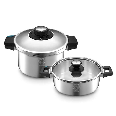 Karaca Quick and Safe 2-Piece Stainless Steel Induction Pressure Cooker Set, 6L+8L