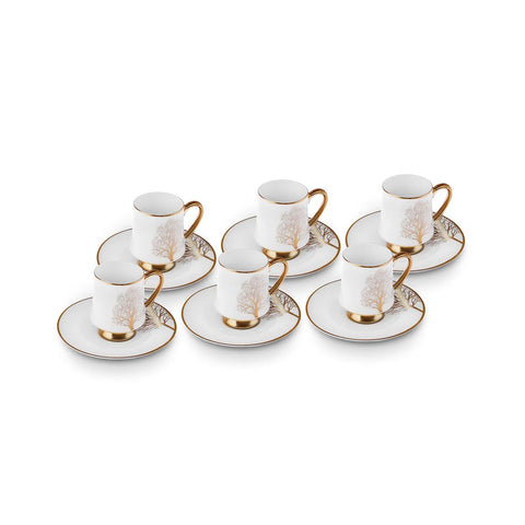 Karaca Afra 12-Piece Bone China Espresso Turkish Coffee Cup Set for 6 People, 90ml, White