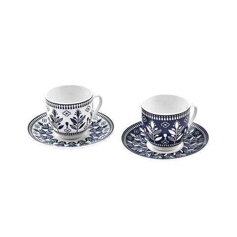 Karaca Peyker 12-Piece Bone China Espresso Turkish Coffee Cup for 6 People, 85ml, Blue