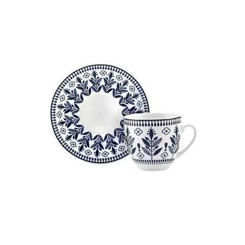 Karaca Peyker 12-Piece Bone China Espresso Turkish Coffee Cup for 6 People, 85ml, Blue