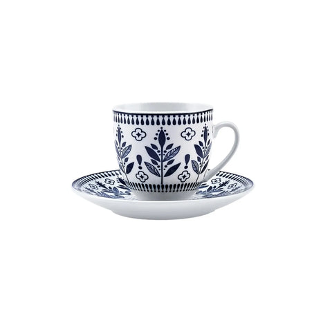 Karaca Peyker 12-Piece Bone China Espresso Turkish Coffee Cup for 6 People, 85ml, Blue