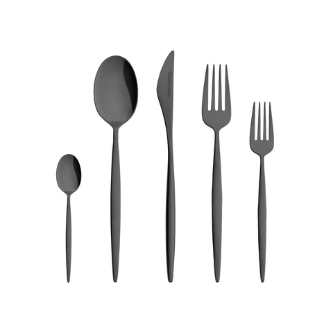 Karaca Lizbon 30-Piece Stainless Steel Cutlery Set for 6 People, Black