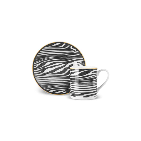 Karaca Zebra In Savanna 4-Piece Espresso Turkish Coffee Cup Set for 2 People