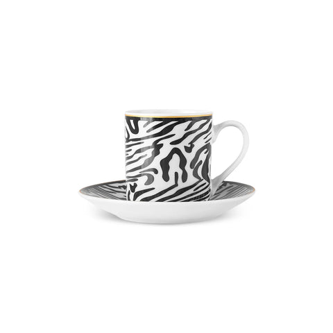 Karaca Zebra In Savanna 4-Piece Espresso Turkish Coffee Cup Set for 2 People