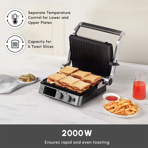 Karaca Compact Steel Pro Sear and Grill Inox 2008 Grill and Sandwich Toaster, 2000W