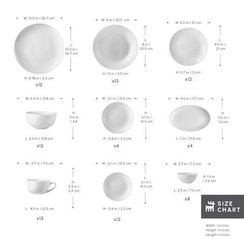 Karaca Marcelo 88-Piece New Generation Bone China Dinner Set for 12 People, White 