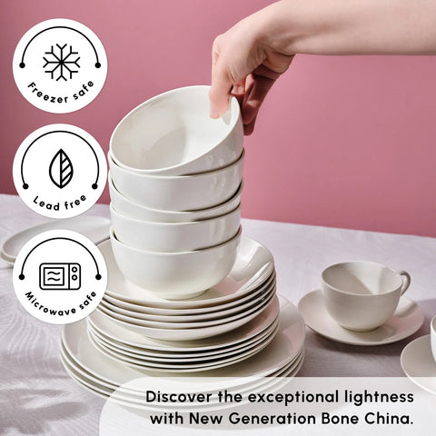 Karaca Marcelo 88-Piece New Generation Bone China Dinner Set for 12 People, White 