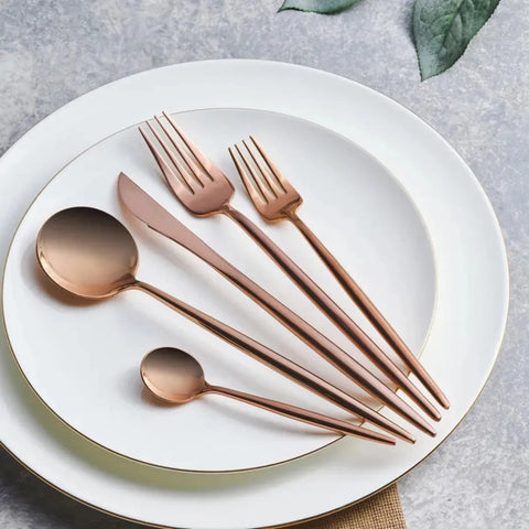 Karaca Jupiter 30-Piece Stainless Steel Cutlery Set for 6 People, Matte Rose Gold