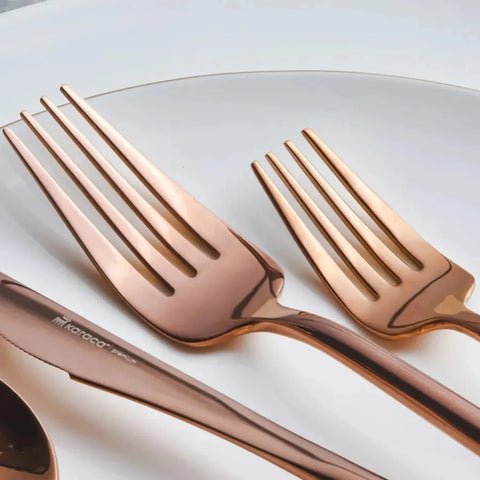 Karaca Jupiter 30-Piece Stainless Steel Cutlery Set for 6 People, Matte Rose Gold