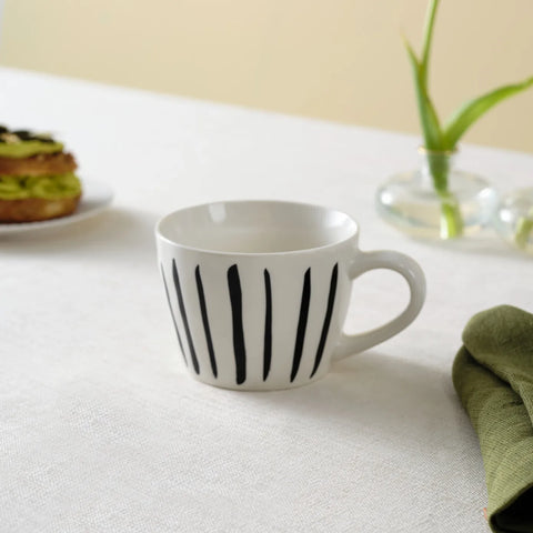 Karaca Linda Striped Porcelain Mug, 350ml, Black