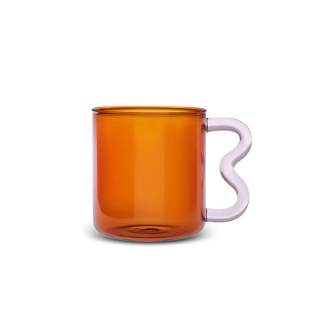 Karaca Miracle Glass Mug, 450ml, Amber Pink Zigzag