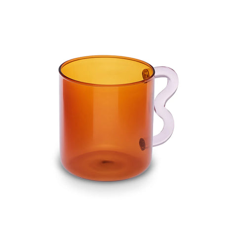 Karaca Miracle Glass Mug, 450ml, Amber Pink Zigzag