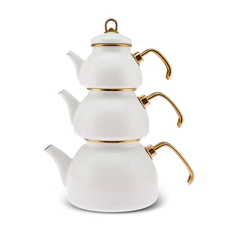 Karaca Retro Enamel Teapot, 3-Piece, Cream