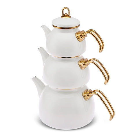 Karaca Retro Enamel Teapot, 3-Piece, Cream