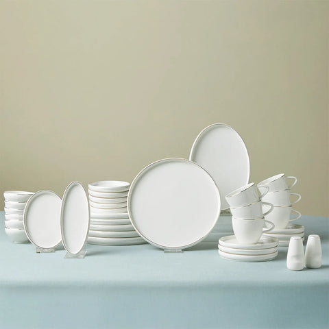 Karaca Streamline Sunset 34-Piece Porcelain Serveware Set for 6 People, White Gold