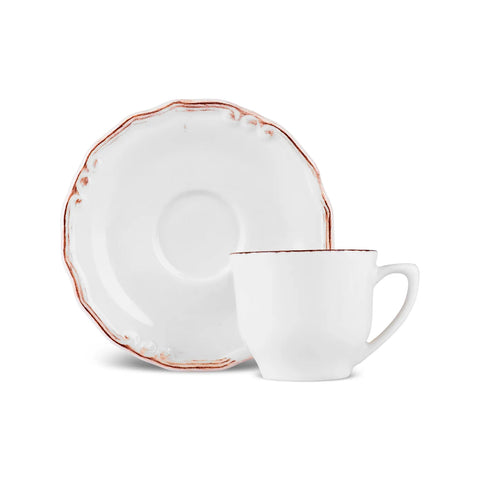 Karaca​ Elizabeth Ceramic Tea Cup and Saucer Set, 180ml, Ecru