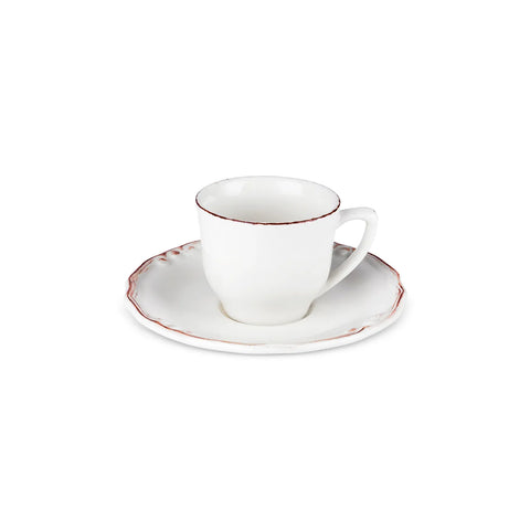 Karaca​ Elizabeth Ceramic Tea Cup and Saucer Set, 180ml, Ecru