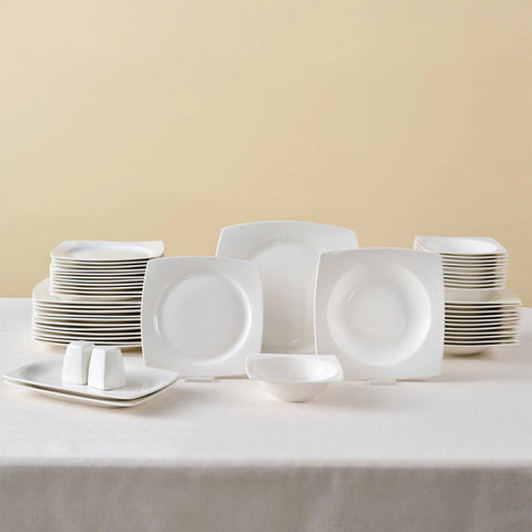 Karaca Vesta 52-Piece Bone China Dinner Set for 12 People, White