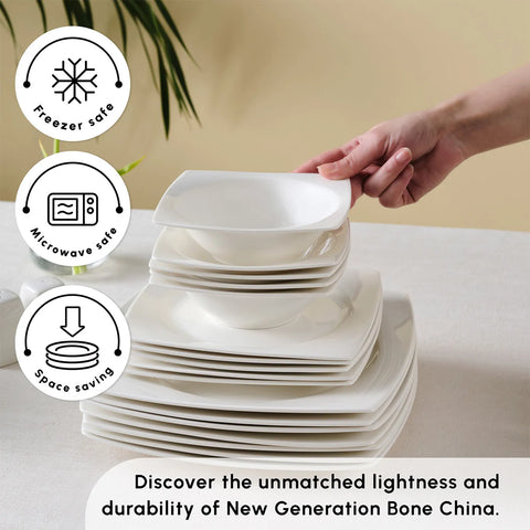 Karaca Vesta 52-Piece Bone China Dinner Set for 12 People, White