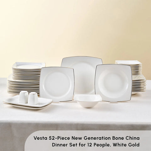 Karaca Vesta 52-Piece New Generation Bone China Dinner Set for 12 People, Gold