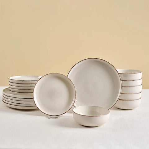 Karaca Hekka 18-Piece Stoneware Dinner Set for 6 People, Cream