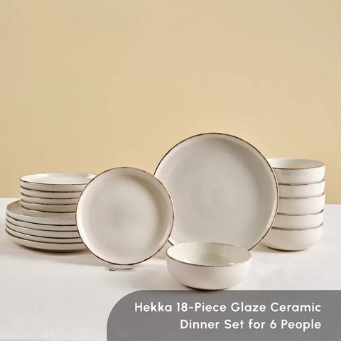 Karaca Hekka 18-Piece Stoneware Dinner Set for 6 People, Cream