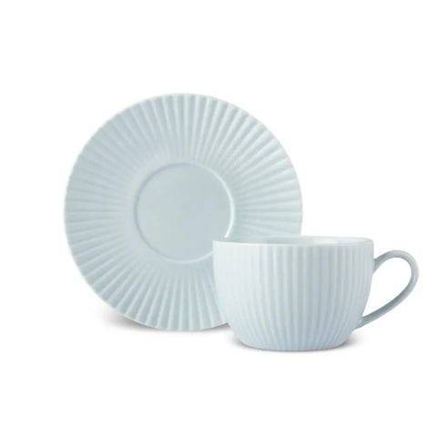 Karaca Seashell 12-Piece Porcelain Tea Cup and Saucer Set for 6 People, 200ml, Blue