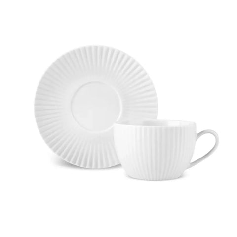 Karaca Seashell 12-Piece Porcelain Tea Cup and Saucer Set for 6 People, 200ml, Light Grey