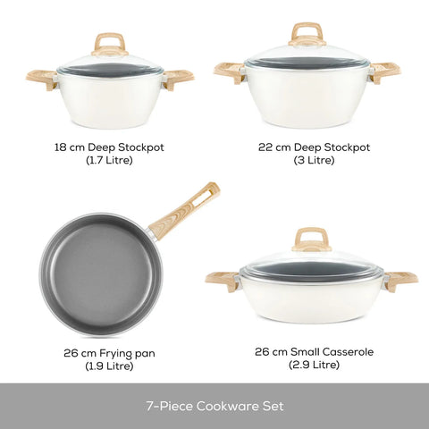 Karaca Swiss Crystal 7-Piece Non-Stick Cookware Set, Creamy