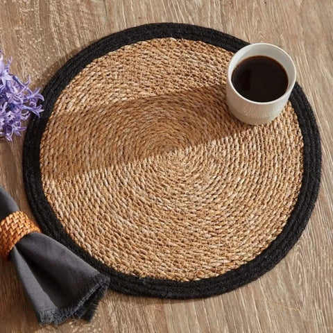 Karaca Luka Seagrass & Jute Placemat, 37 cm, Black Straw