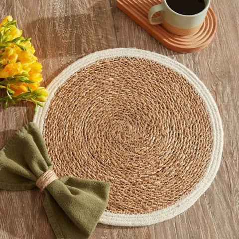 Karaca Luka Seagrass & Jute Placemat, 37 cm, Ecru Straw              