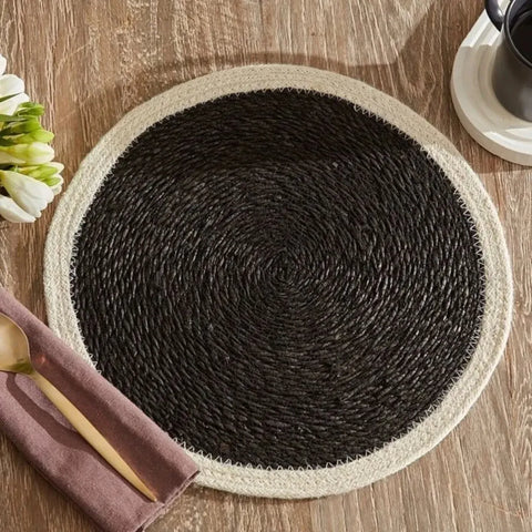 Karaca Luka Seagrass & Jute Placemat, 37 cm, Black-White Straw