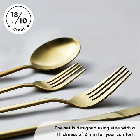 Karaca Bella 24-Piece Cutlery Set for 6 People, Matte Gold