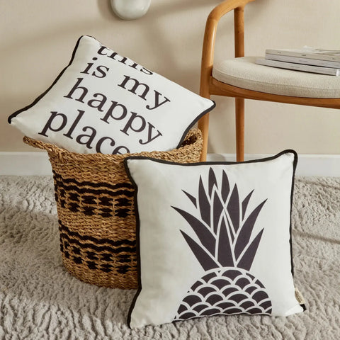 Karaca Home Pineapple Filled Cushion, 43cmx43cm, Black-White