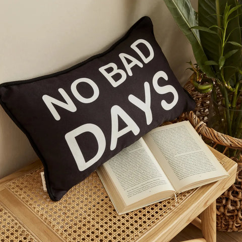 Karaca Home No Bad Days Filled Cushion, 35cmx55cm, Black-White