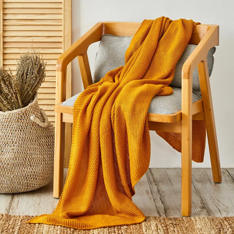 Karaca Home Double Seed Stitch Throw, 130cmx170cm, Ochre 